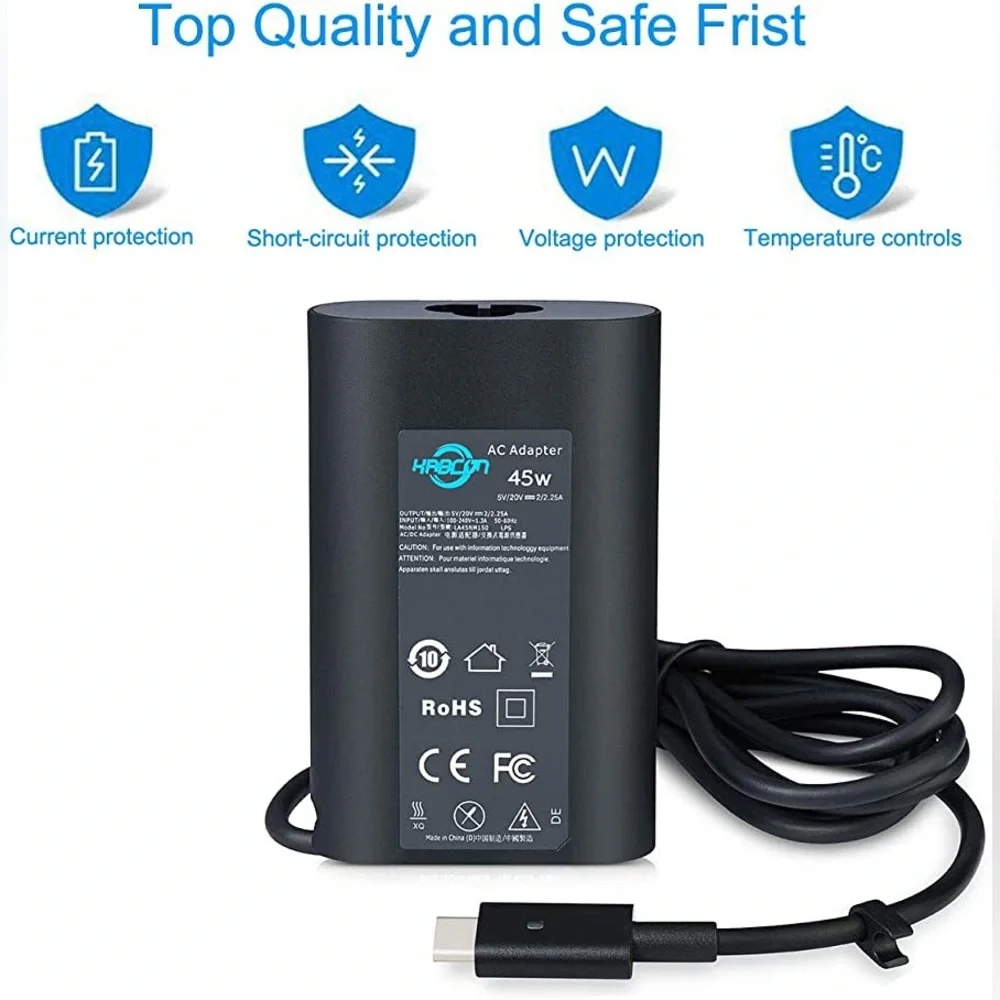 KABCON 45W Charger DELL XPS 11 XPS 12 XPS 13 9360 9370 9333 Inspiron Latitude